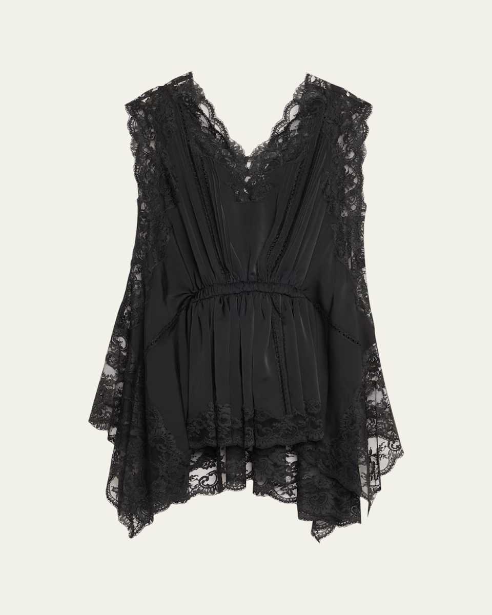 V-Neck Lace Ruched Mini Dress